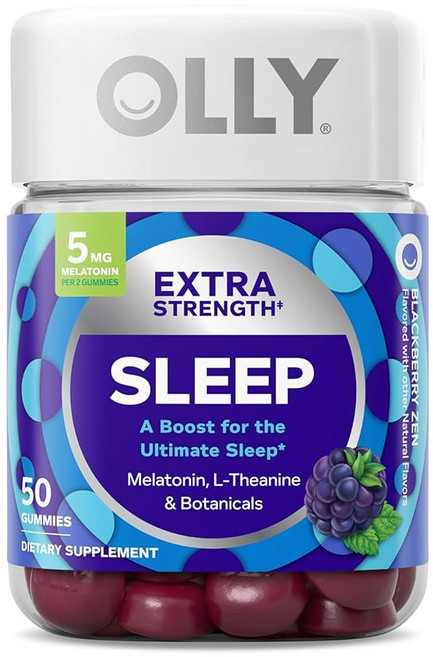 OLLY 엑스트라 스트렝스 수면 젤리 5mg L-테아닌 카모마일 레몬 밤 추출물 보조제, 50 Count (Pack of 1)