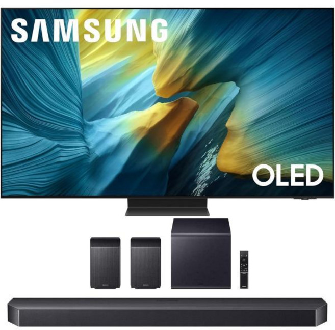 삼성 QN83S95후면 스피커가 있는 HW-Q990F Q 시리즈 사운드바 11.1.4 Ch 서브우퍼가 장착된 83인치 OLED HDR 프로 4K 스마트 TV2025, 83