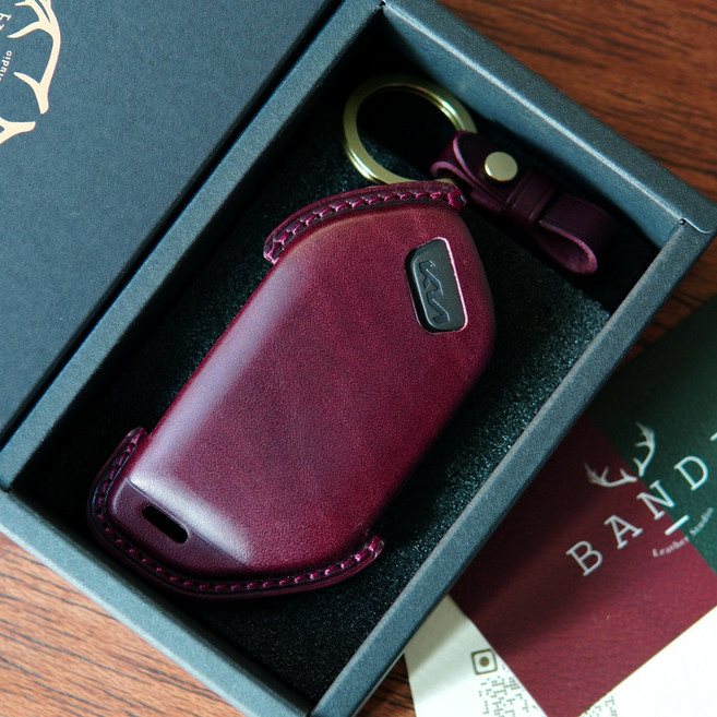 반다레더 기아 올뉴쏘렌토 올뉴모닝 EV9 쏘렌토 페이스리프트 가죽 스마트키 차키케이스, 버건디