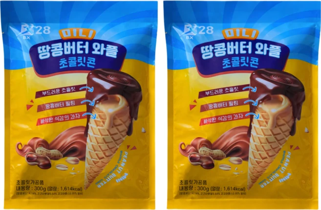 땅콩버터 와플 초콜릿콘 미니 300g, 2개 - 쿠팡
