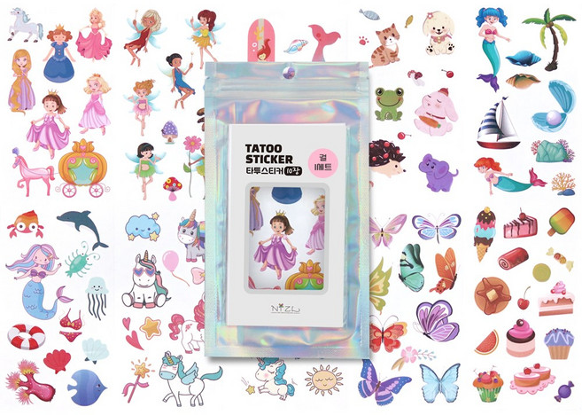 니즈엘 KC인증 어린이 타투스티커 (10장세트) 판박이 스티커, 1개, 19 타투스티커(걸I-10장)