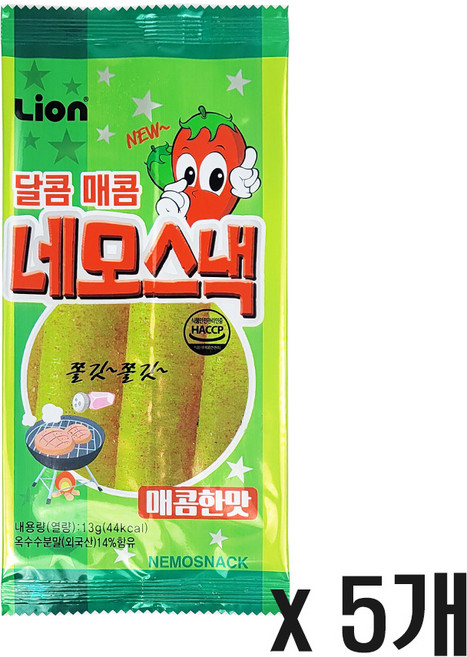 라이온과자 달콤매콤 네모스낵 매콤한맛, 13g, 5개