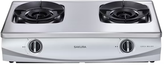 SAKURA櫻花 G5902A 雙炫火安全爐 不鏽鋼檯面爐 聚熱焱瓦斯爐, 天然氣, G-5902AS