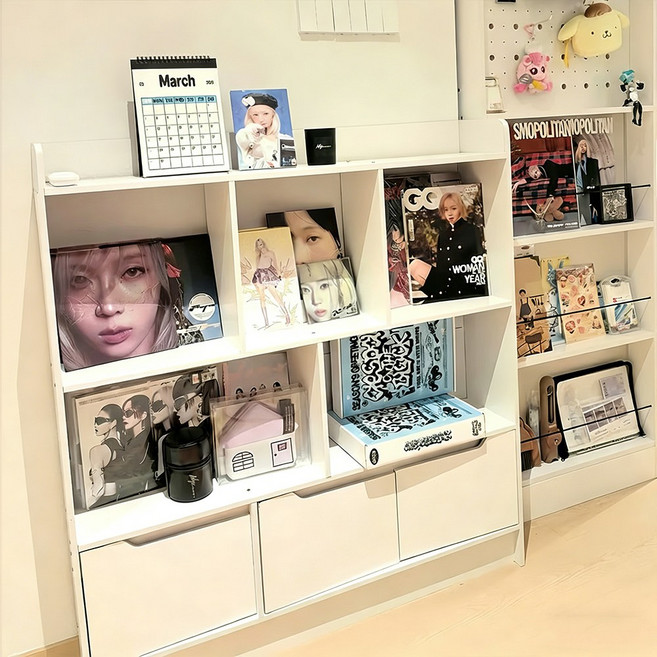 Zzang Room 다용도 책장 수납책장 선반 대용량 캐비닛 정리함 책꽂이, 4단, 화이트