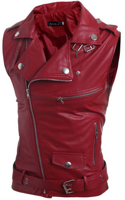 FANSYLI 봄가을 남성 카라넥 가죽 베스트 슬림 PU가죽 민소매 자켓 코트 멀티지퍼 멋스러운 라이더 가죽 베스트 W2409S13