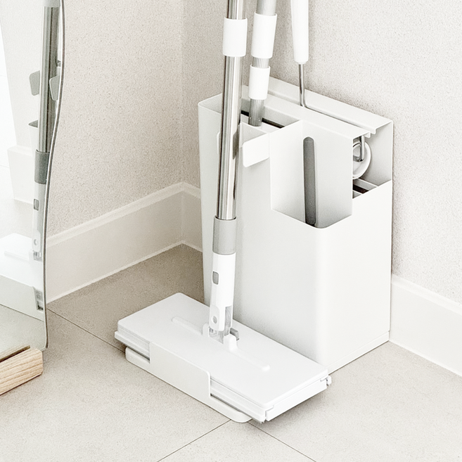 미스터데코 클리닝 스탠드 청소도구 밀대 청소기 보관함, 화이트, 1개