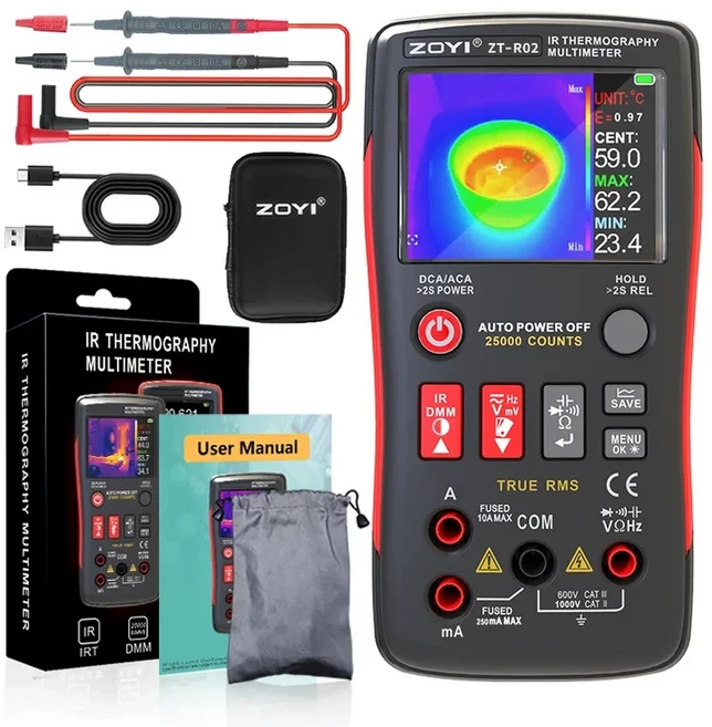 ZOYI ZT-R02 열화상 멀티미터 2-in-1 컬러 스크린 전문가용 디지털 적외선 카메라 포함 해상도 240, 02 브라운