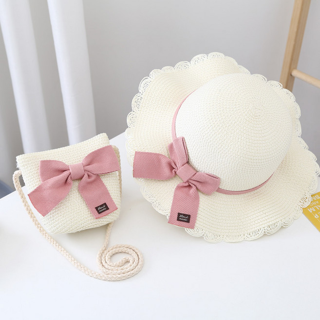 兒童遮陽帽子女童夏天新款草帽零錢包包寶寶防曬沙灘帽太陽漁夫帽