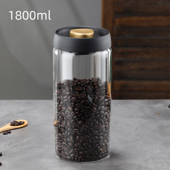 수동 진공 밀폐 커피 병 고붕규산 유리 습기 방지 차 보관 용기 주방용, lid 1800ml