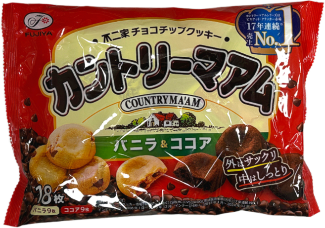 후지야 컨트리맘 바닐라향&코코아맛 쿠키 일본과자 초코칩쿠키 촉촉한 간식, 1개, 162g