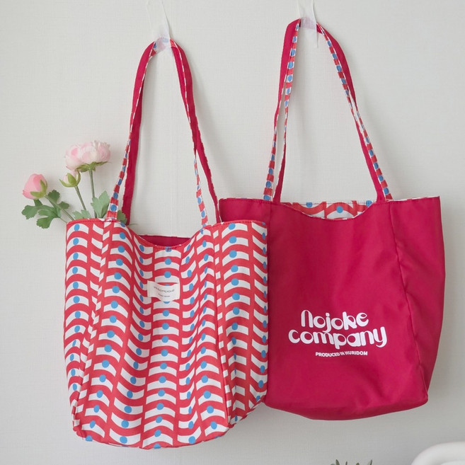 비아워 가벼운 캔버스 양면 물결 에코백 숄더백 쇼퍼백 천 가방