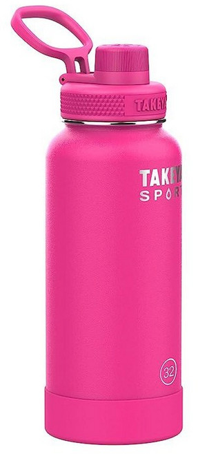 Takeya 뚜껑이 있는 스포츠 물병 - 트리플 스테인리스 스틸 단열 병 - 식기세척기 사용 가능 및 BPA 프리 - 얼음 차단 뚜껑 및 탈착식 범퍼가 있는 병 - 946.4m, Pink Sweep
