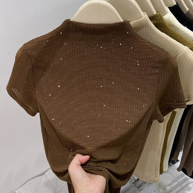 여성 반팔 반폴라티 캐주얼 솔리드 이너 반팔 티셔츠 데일리 슬림핏 여름 여자 반목 반팔티 빅사이즈 YJW