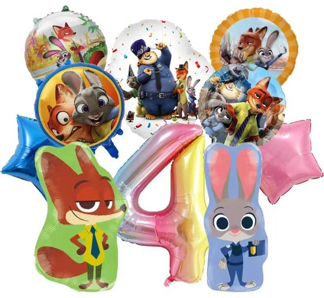 주토피아 테마 생일 파티 장식 숲속 동물 주디 닉 알루미늄 호일 숫자 풍선 샤워 선물, 9. Zootopia 4