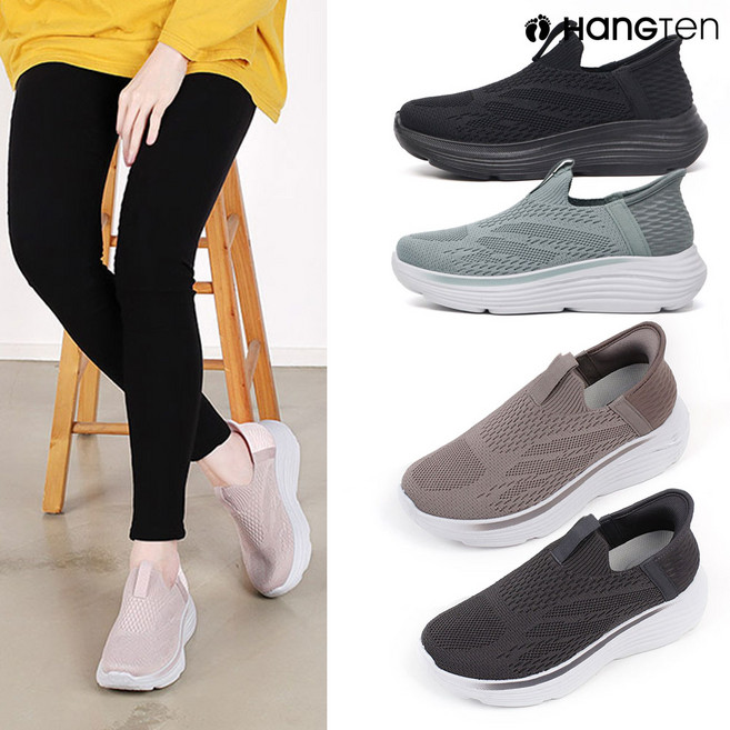 공용 푹신한 통기성 니트 슬립온 키높이 쿠션 운동화 워킹화