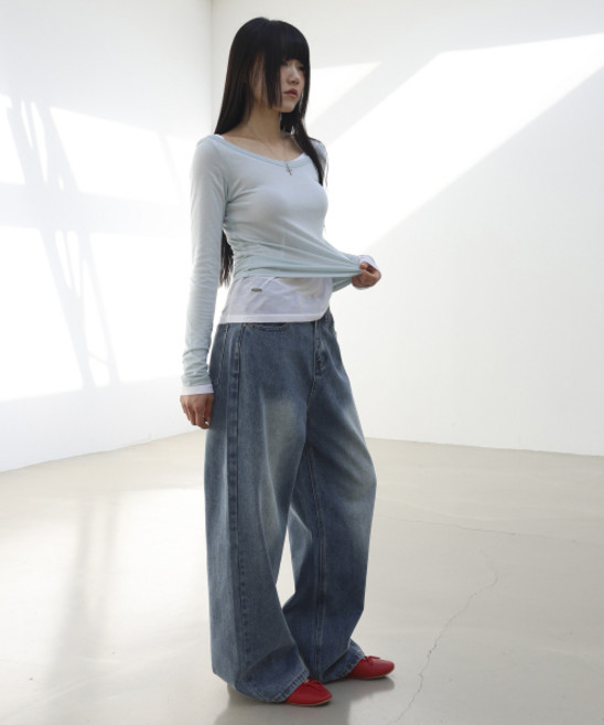 밀리언코르 9450 딥블루 와이드 데님팬츠