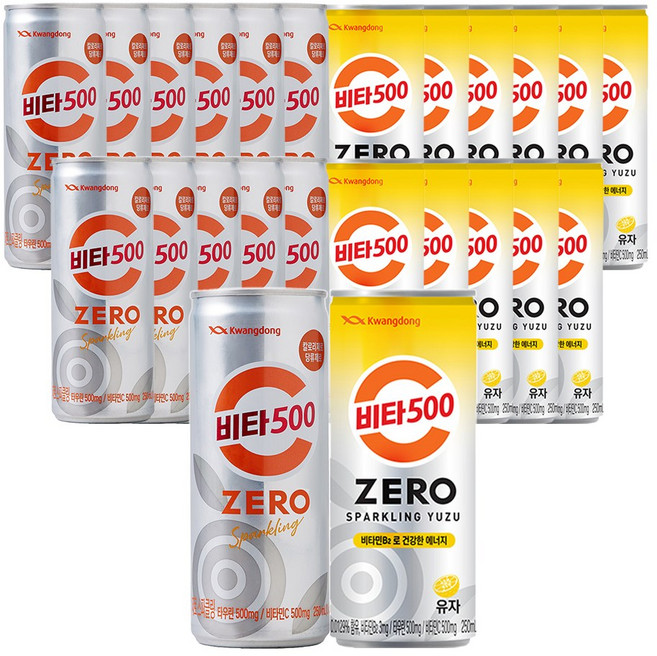 비타500 제로 zero 스파클링 12 + 제로 zero 스파클링 유자 12 총 24캔, 250ml, 24개