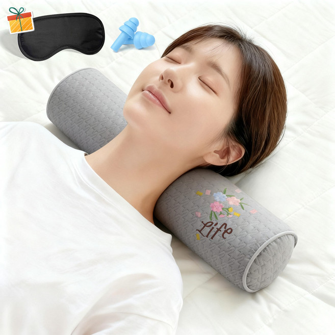 Norvee 인체공학 메밀 경추베개 3D 자수 디테일 높이조절 목지지 숙면 베개, 그레이, 1개