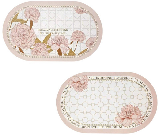 포시엘라 가죽 식탁 매트 2종 세트, 피치플라워, 심플피치플라워, 44.5 x 29.5 x 0.25 cm, 1세트