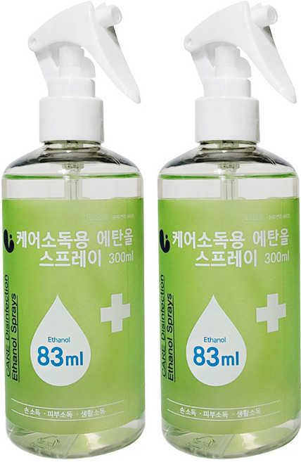 케어 소독용 에탄올 스프레이 분무 소독, 2개, 300ml