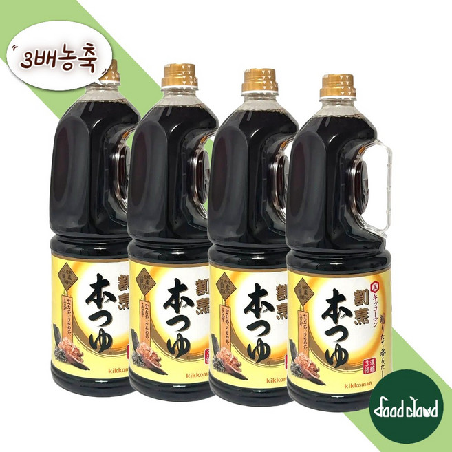 기꼬만 혼쯔유 샤브샤브육수 메밀소바육수 일본우동다시 대용량 3배농축 간장, 1.8L, 4개