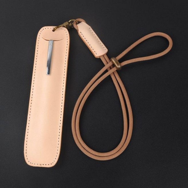 가죽 펜케이스 심플 목걸이 파우치 문구 필통 크레이지호스, 1개, 내추럴 컬러 라이트로프
