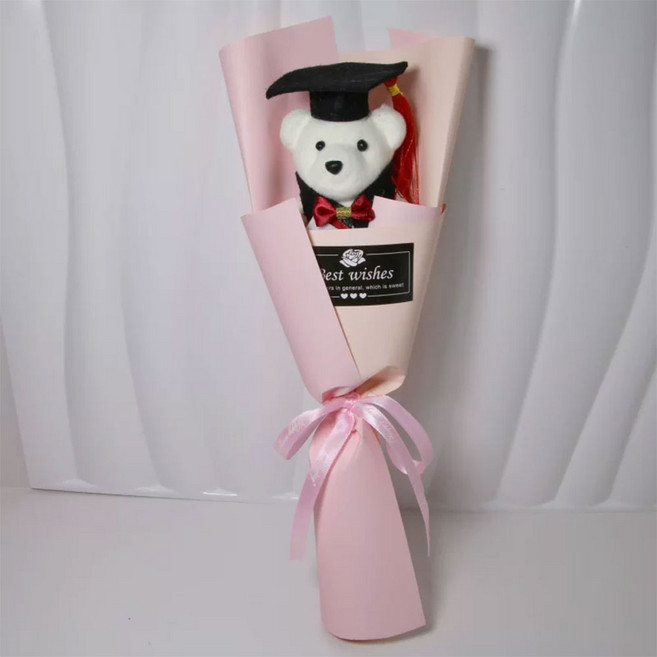畢業熊花束 向日葵畢業熊花束, 粉色熊花束, 1個