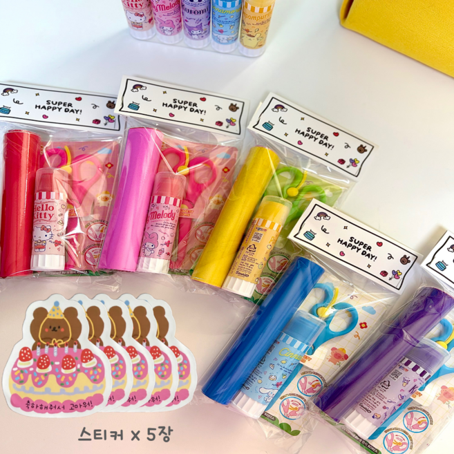 유치원 어린이집 생일선물 답례품 색종이 가위 산리오 풀 만들기세트 5개 + 스티커5개, 1세트, 단일