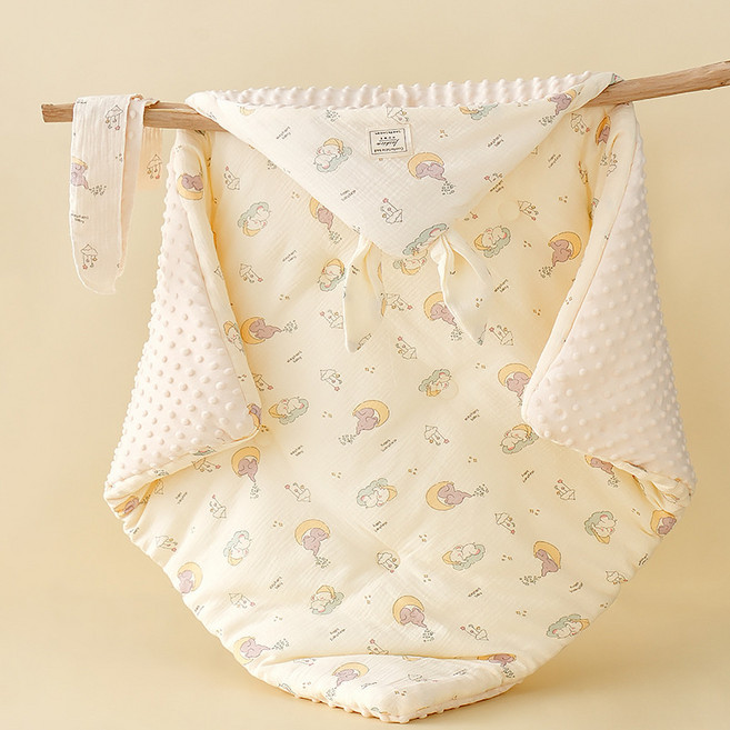 DFMEI 嬰兒縐布豆豆包被初生秋冬抱被a類產房兔耳朵加棉抱被純棉, 灑水小象(冬季600克)