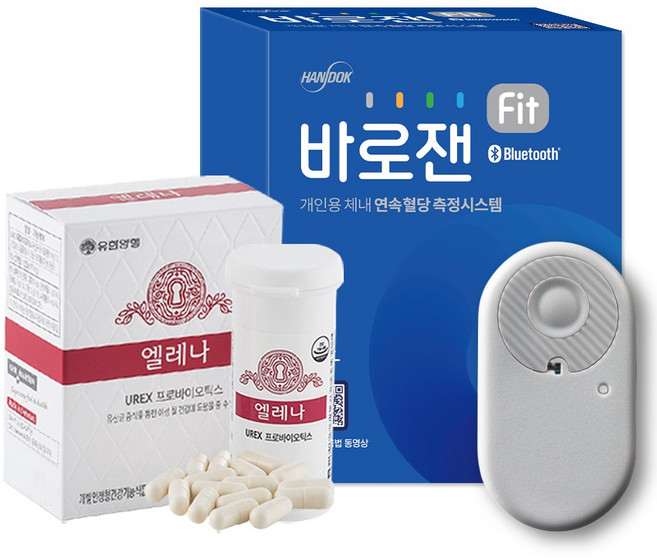 한독 바로잰fit 연속 혈당 측정기 15일 1세트+여성 유산균 엘레나 프로바이오틱스 30캡슐, 1개, 본품1개+엘레나30캡슐