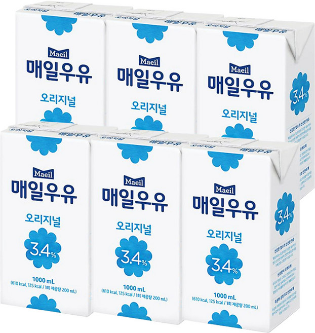 매일 멸균우유 오리지널 1000ml X 6팩, 1L