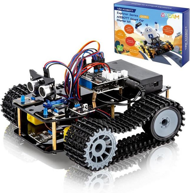 8-12세 어린이를 위한 아두이노 로보틱스용 ESP32가 포함된 ACEBOT 스마트 로봇 탱크 자동차 키트 8-16세 소년 소녀용 쿨 엔지니어링 빌딩 장난감 코딩 선물 독 Gray, 1세트