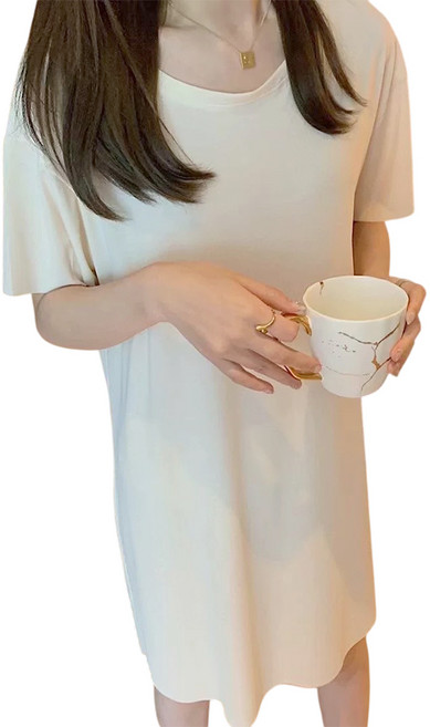 보씨엘 여름 루즈핏 미디원피스 골지 반팔 홈웨어 원피스 잠옷 빅사이즈 냉장고 파자마 임산부