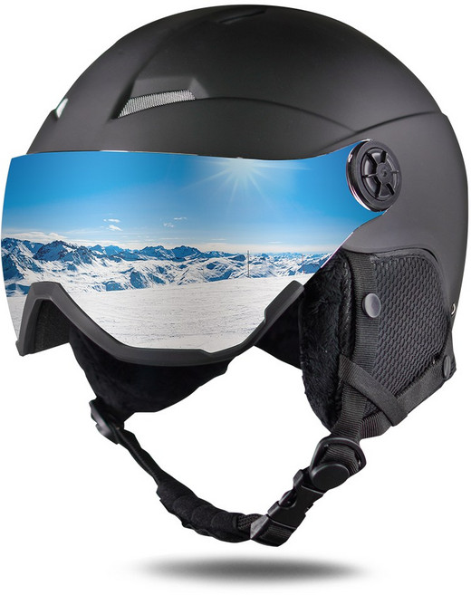 크로니 고글 일체형 스키 스노우보드 헬멧, 매트블랙, 1개