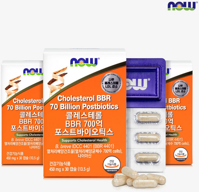 나우푸드 콜레스테롤 BBR 700억 포스트바이오틱스 30캡슐 3박스 3개월분, 30정