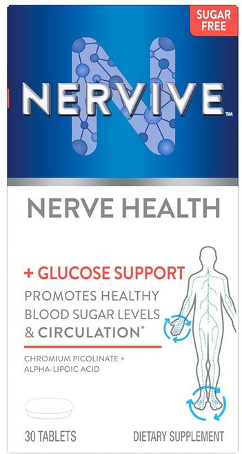네르비브 건강 포도당 지원 정제 알파 리포산 크롬 피콜리네이트 비타민B12 B6 B1 Nervve, Nervive Nerve Health 포도당 지원 정제, 1개, 30정