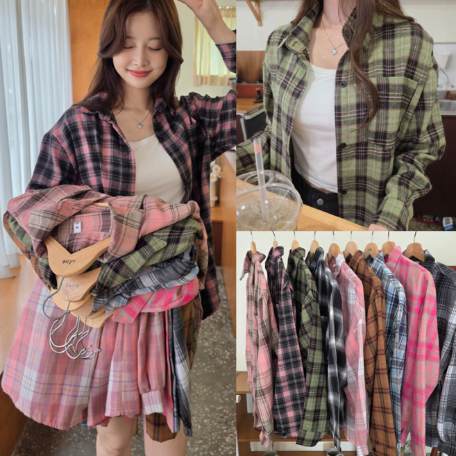 라라로엔픽 여성 빅사이즈 체크 남방 9종