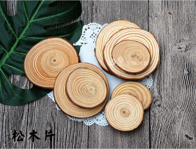 日皇生活小館 松木片杯墊，天然原木拍照道具與居家裝飾擺件, 1個, 5~6cm(厚度0.9~1cm)