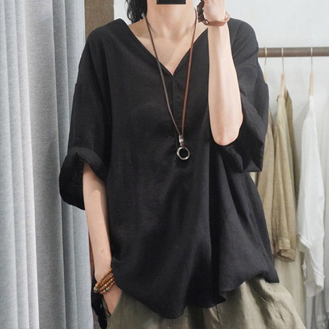 드마엘 여성 오웬 린넨 브이넥 블라우스 셔츠(5color)+델로나