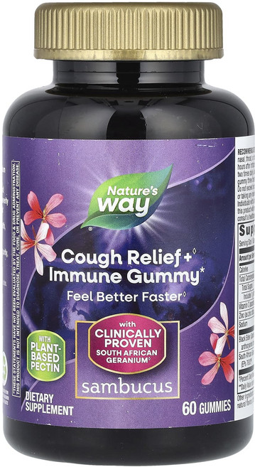 Nature's Way Sambucus 완화제 면역력 강화 엘더베리 + 남아프리카 제라늄 구미젤리 60개, Nature'sWaySambucus완화제, 1개, 60정