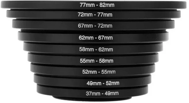 8pcs 필터 스텝 업 링 어댑터 49-52-55-58-62-67-72-77-82mm 49mm-82mm 필터 렌즈 카메라 액세서리 고품질, 02 37-82mm