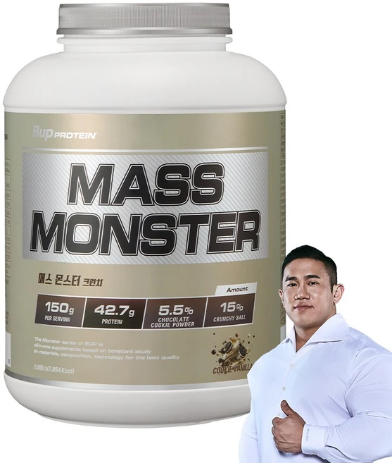 BUP 매스몬스터 크런치 쿠키바닐라맛 헬스보충제 단백질보충제 체중증가 게이너, 1개, 2kg - 쿠팡