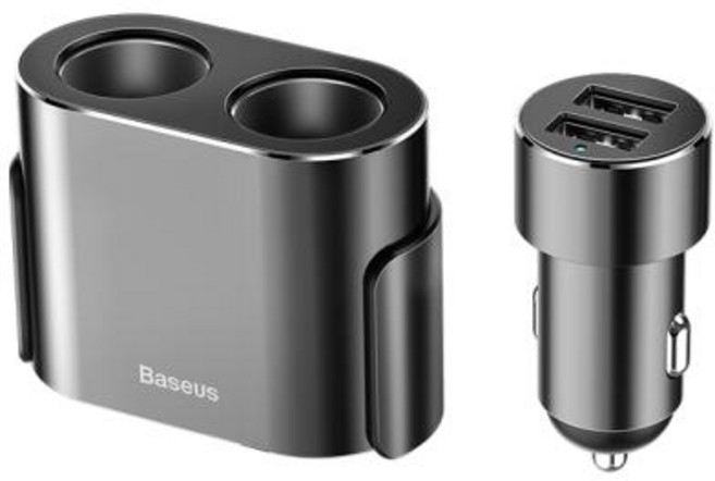 Baseus 자동차 분배기 담배 라이터 12V-24V 듀얼 USB 차량용 충전기 소켓 100W 자동차 자동 분배기 전원 Adpater 자동차 USB 허브, Black, 1개