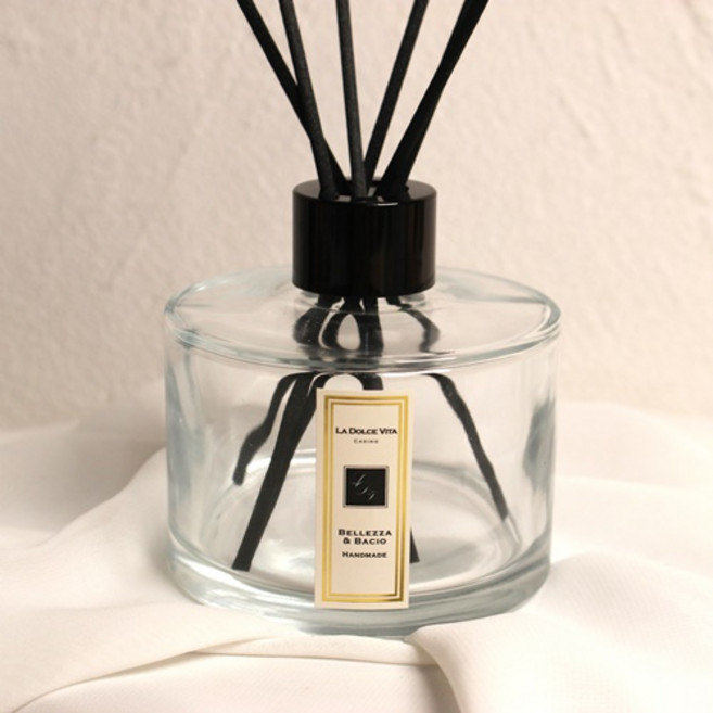 디퓨저 유리 용기 - J타입 원형 (200ml), 진브라운 우드캡, 1개