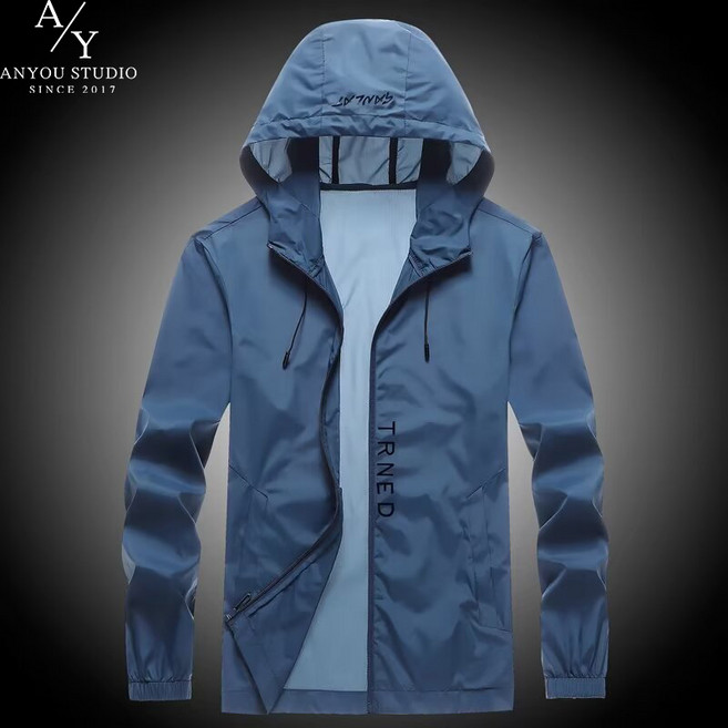 ANYOU 남성용 여름 아웃도어 아이스실 UPF50+ 후드 자외선 차단복 패션과 기능을 겸비한, 푸른