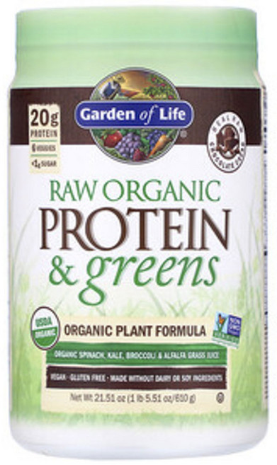 Garden of Life 巧克力可可蛋白粉 無麩質, 1個, 610克