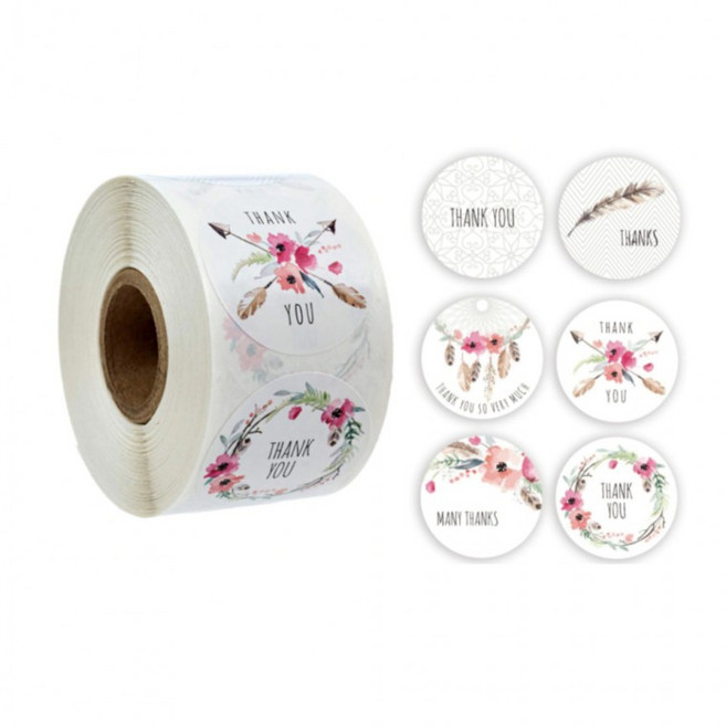 500매 플라워 감사 땡큐 스티커, 1세트, 705 수채화땡큐3
