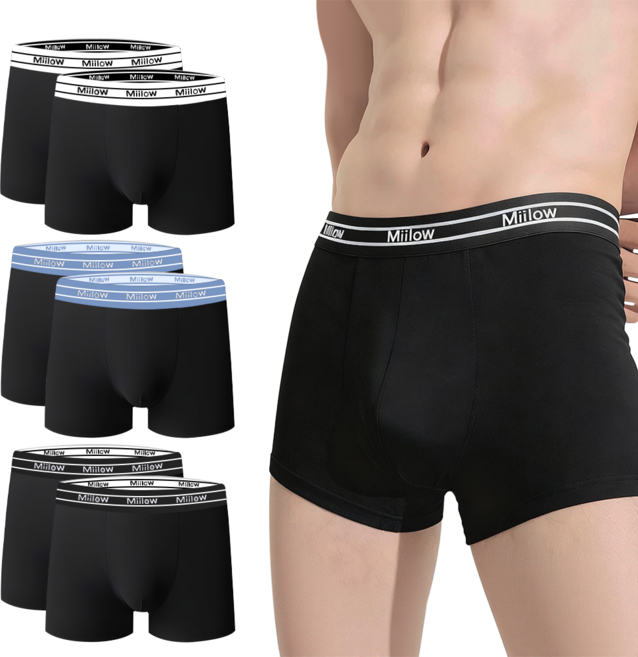 Millow 퀵드라이 사각 남성 팬티 모달 안감 항균 남자 팬티 고탄력 남성 드로즈 팬티 3D 입체 6종 세트