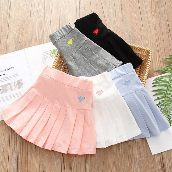 [1+1]키즈 주니어 데일리 키치룩 테니스 치마 하트 자수 테니스 주름치마바지 1+1 바캉스룩 테니스 골프 스포츠 스쿨룩 테니스치마(악세사리증정)