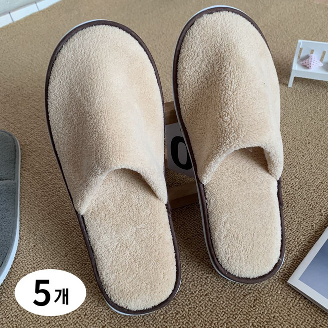Skansol 호텔 고급 거실 폭신한 실내화 일회용 슬리퍼, 5개, 베이지